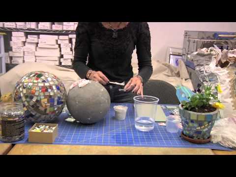 How to use thinset to attach mosaic pieces to a gazing ball