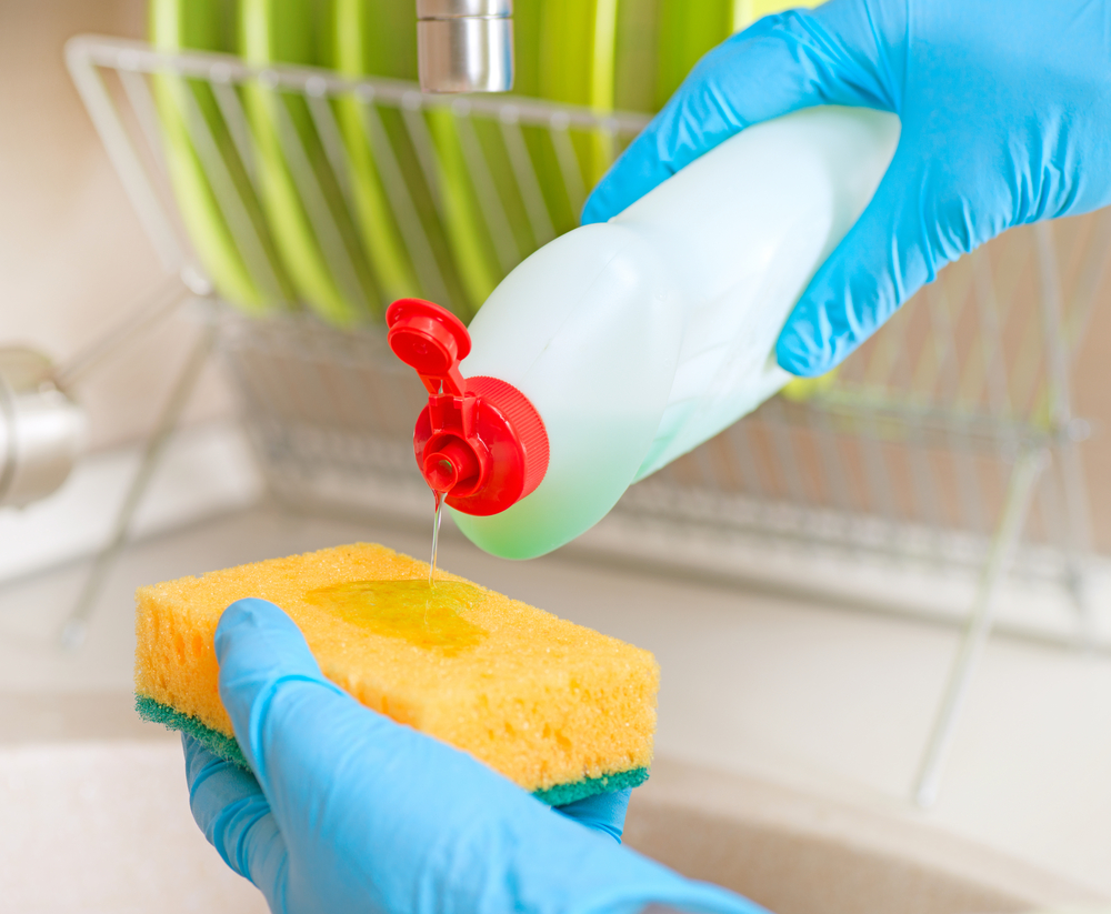 Chemical solvents like a liquid degreaser can be used when cleaning a bowling ball.