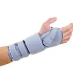 A wrist brace is helpful for support and compression