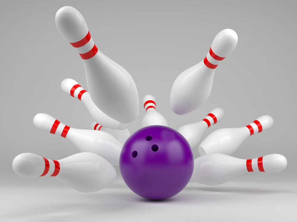 A bad average score is no score at all. Scoring in bowling happens when a bowling ball is thrown at ten pins down a lane.