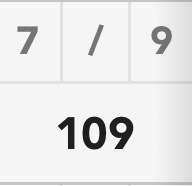 Snippet of the tenth frame. Seven pins were knocked down on the first roll, the second roll was a spare, and nine pins were knocked down on the third roll,