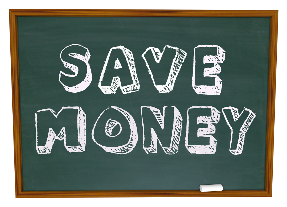 This image is of a chalkboard with the words 'save money' written in white chalk. As it relates to how to save money at the alley, owning bowling shoes is the biggest benefit. While most bowling alleys provide house bowling balls, there is no financial gain from it.