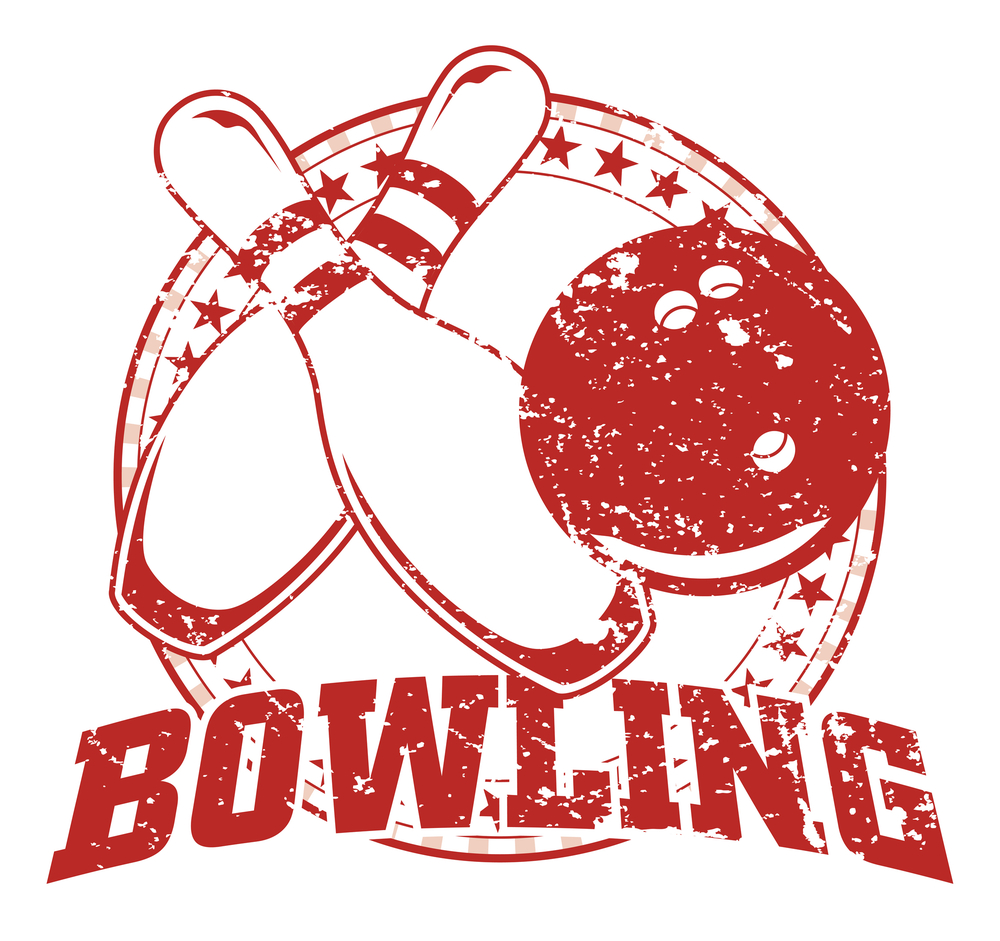This image is of a bowling ball and pins in red, with the word bowling spelled out in red lettering. This image is to connect bowling as a professional sport.