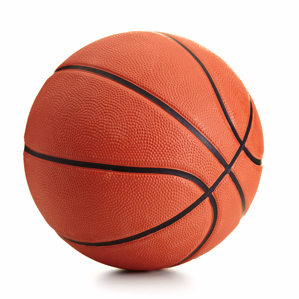 A basketball that will float because it has low density even though it has more volume than the bowling ball.
