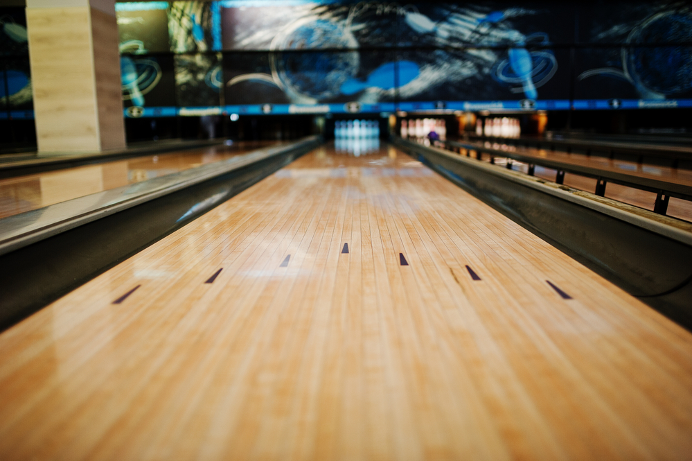 Close up of bowling lane conditions at a local alley.