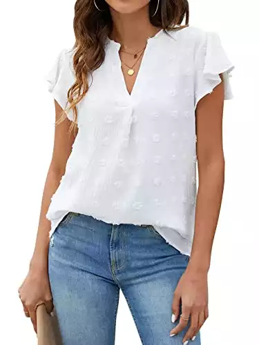 Blooming jelly womens white blouse v neck ruffle sleeve flowy shirts dressy casual cute summer tops