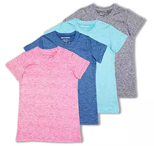 4 pack: girls short sleeve dry-fit crew neck active athletic performance t-shirt
