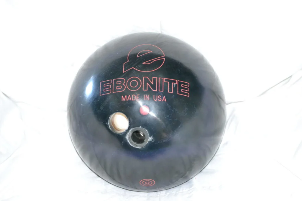 This is a picture of my husband's spare ball with just one finger insert - a new technique used by many bowlers.