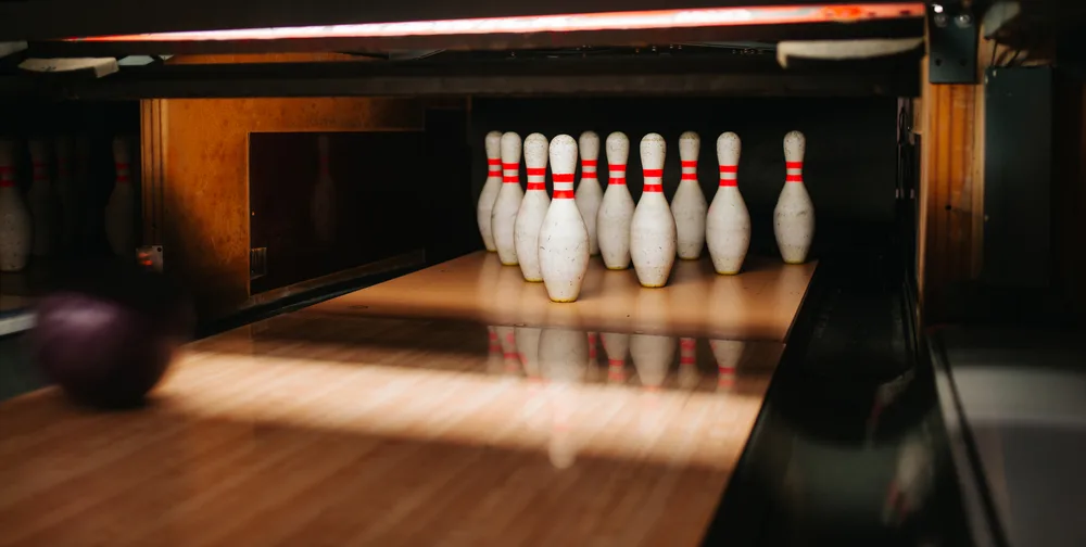 Traditional bowling pins set has a first row, second row, third row, and fourth row.