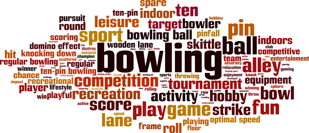 Image with bowling lingo in different shades and colors.
