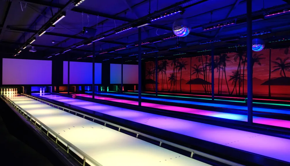 Cosmic bowling at red rock bowling has lights and strobes.