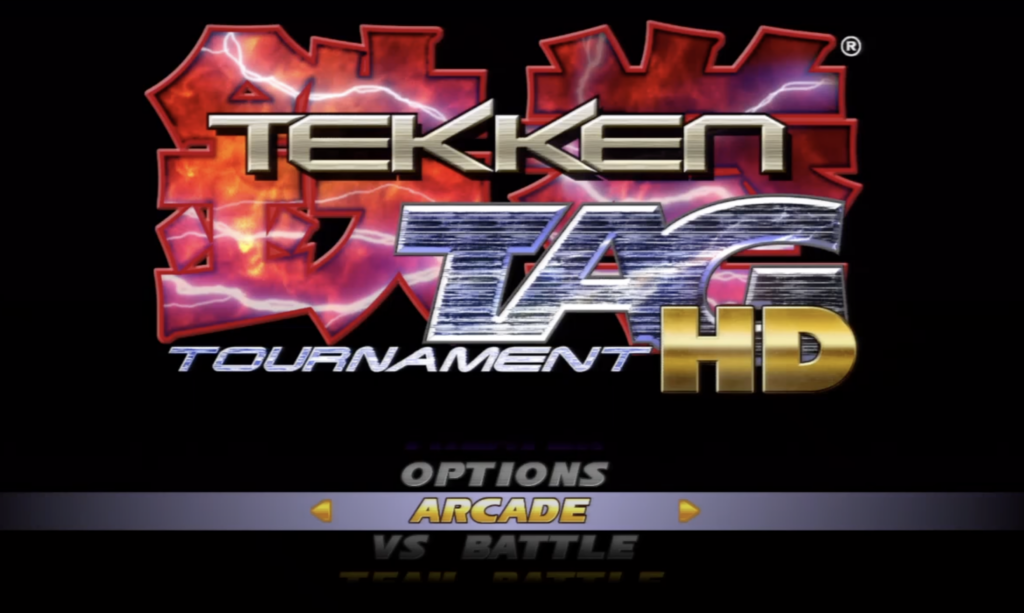 Tekken tag, an online tournament game has japanese letters in the background.