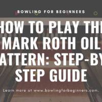 pba mark roth oil pattern in white letters and bowling alley as back drop