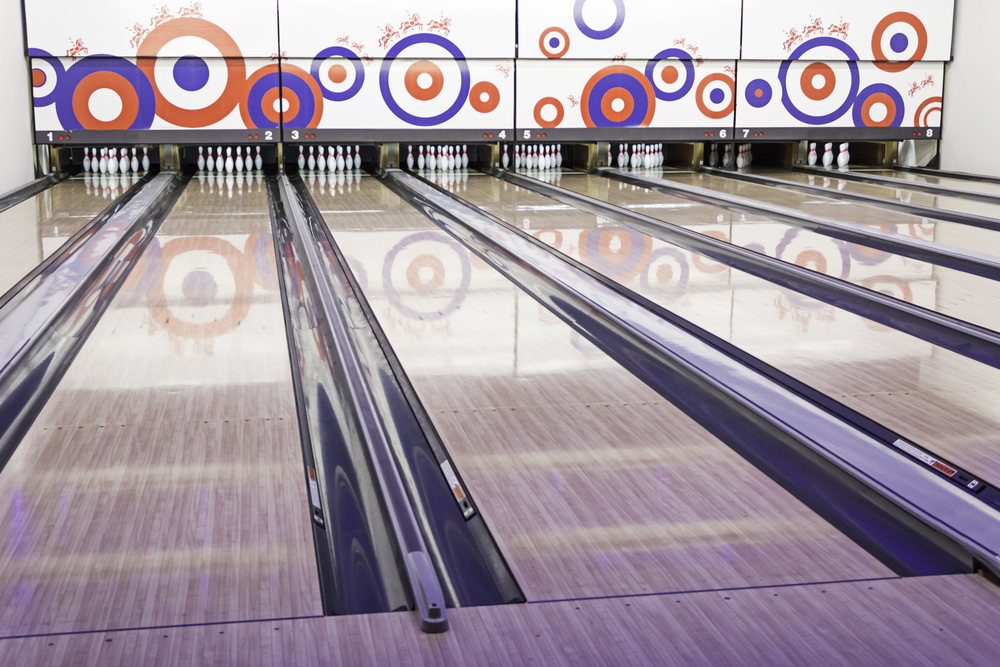 Bowling club with bowls on wall, was a great decor idea