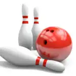 Red bowling ball and 3 bowling pin white background 1