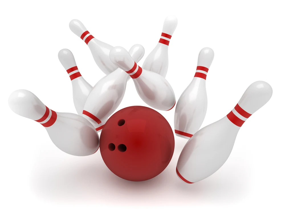 Red bowling ball crashing pin carry pins 1