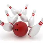 Red bowling ball crashing pin carry pins