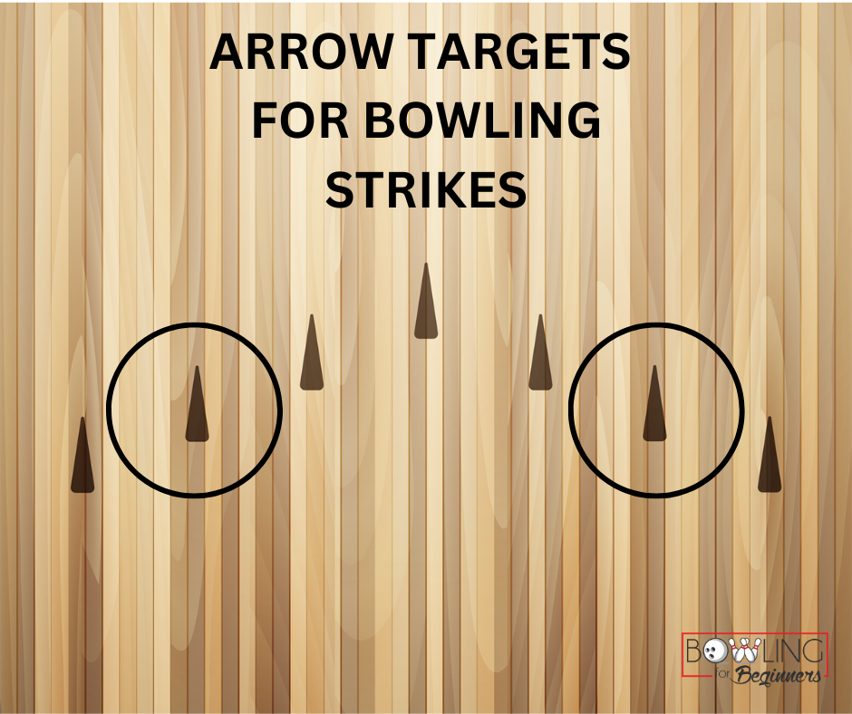 Bowling floor with target arrows to help the bowler knock down as many pins possible.
