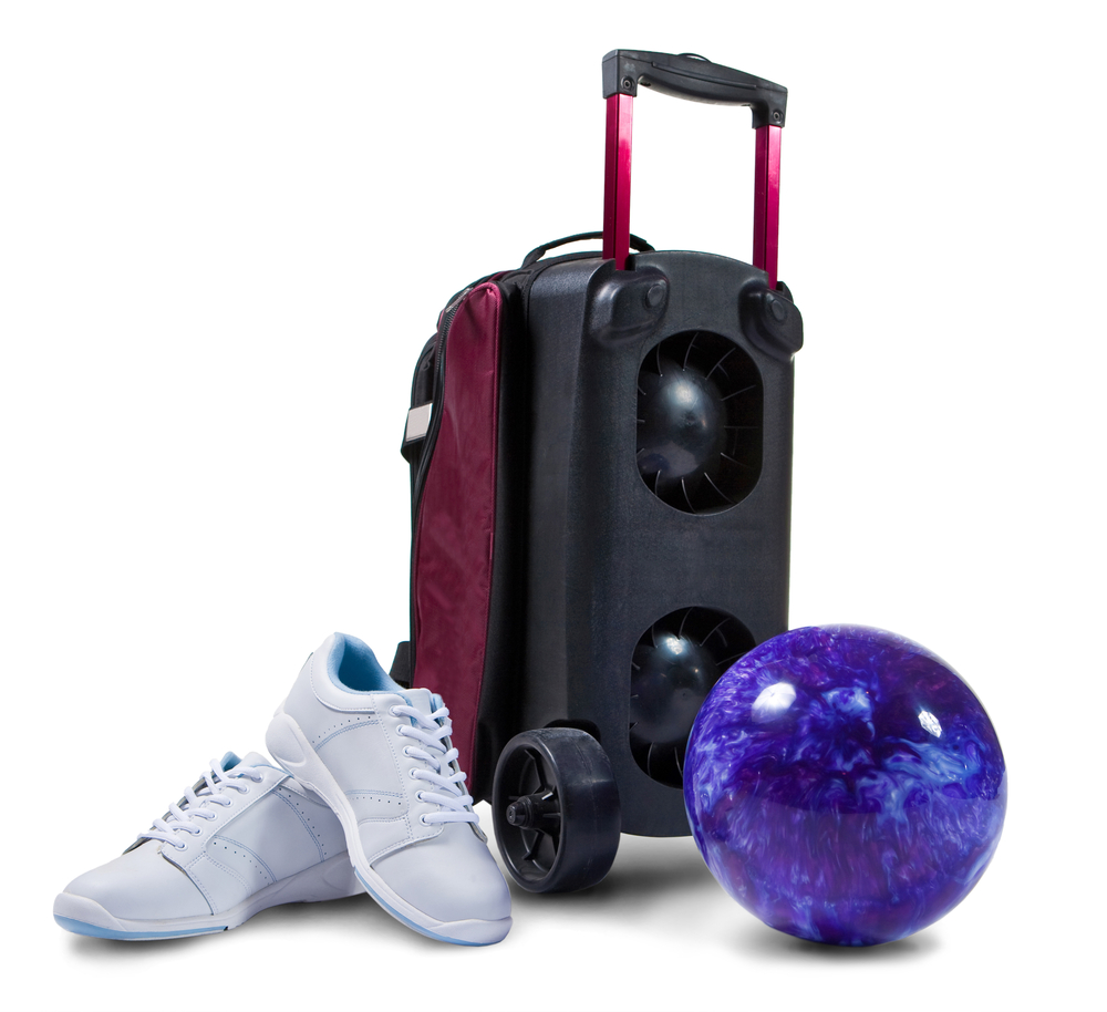 Bowling accessories - professional shoes, spare ball and bowling case.