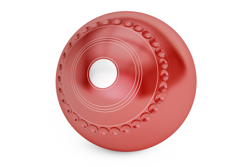 Red lawn bowl closeup on white background. These can be purchased in store or online