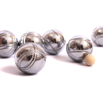 Silver petanque balls and smaller ball