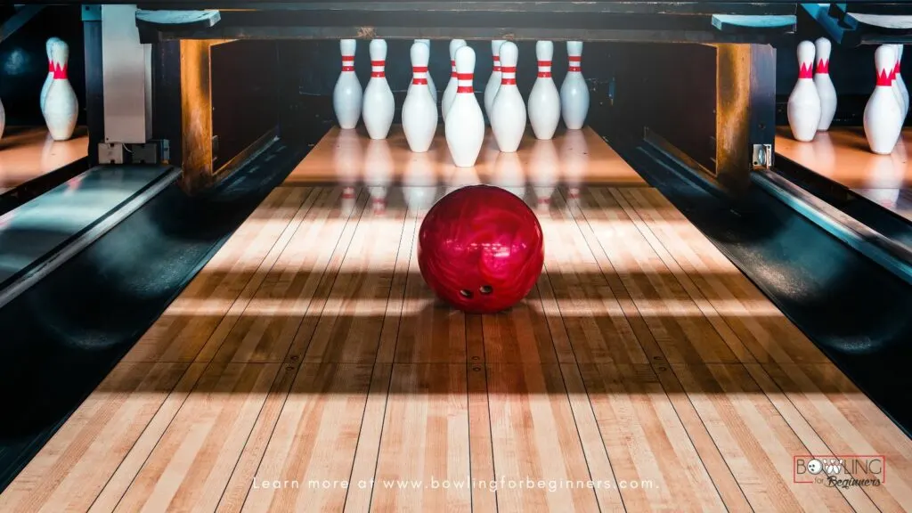 Ball on a bowling lane at a local bowling alley with