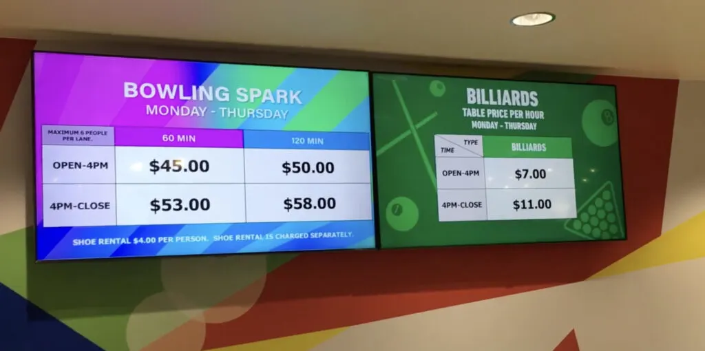 Round1 bowling prices for spark bowling and billards
