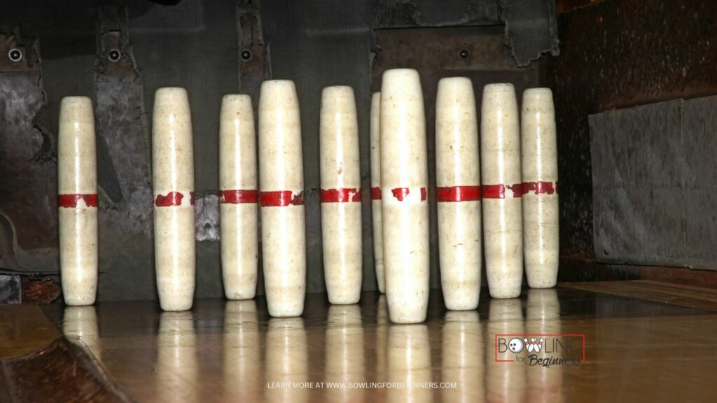 Candlepins are about 15 inches in height and sitting on lane