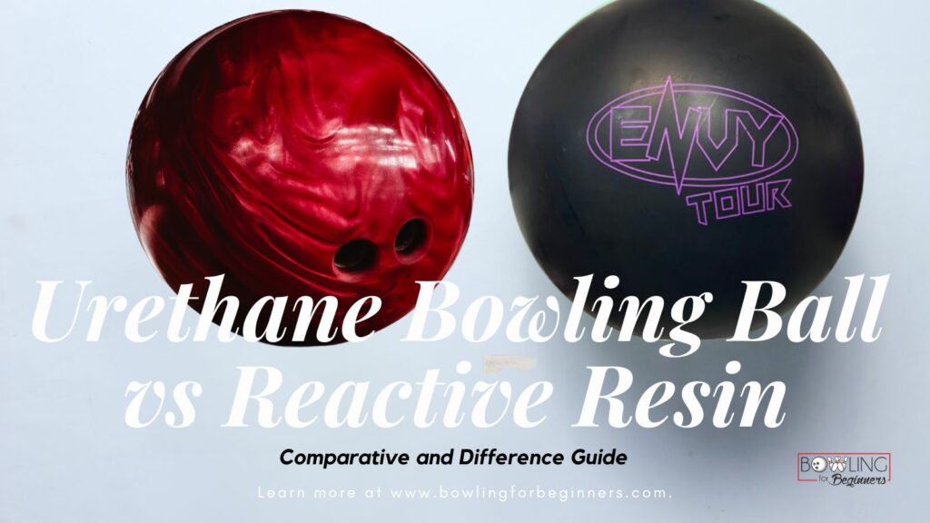 Red urethane and black reactive bowling ball react to separate sections of the lane