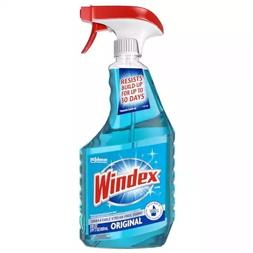 Windex glass and window cleaner spray bottle, new packaging designed to prevent leakage and breaking, original blue, 23 fl oz