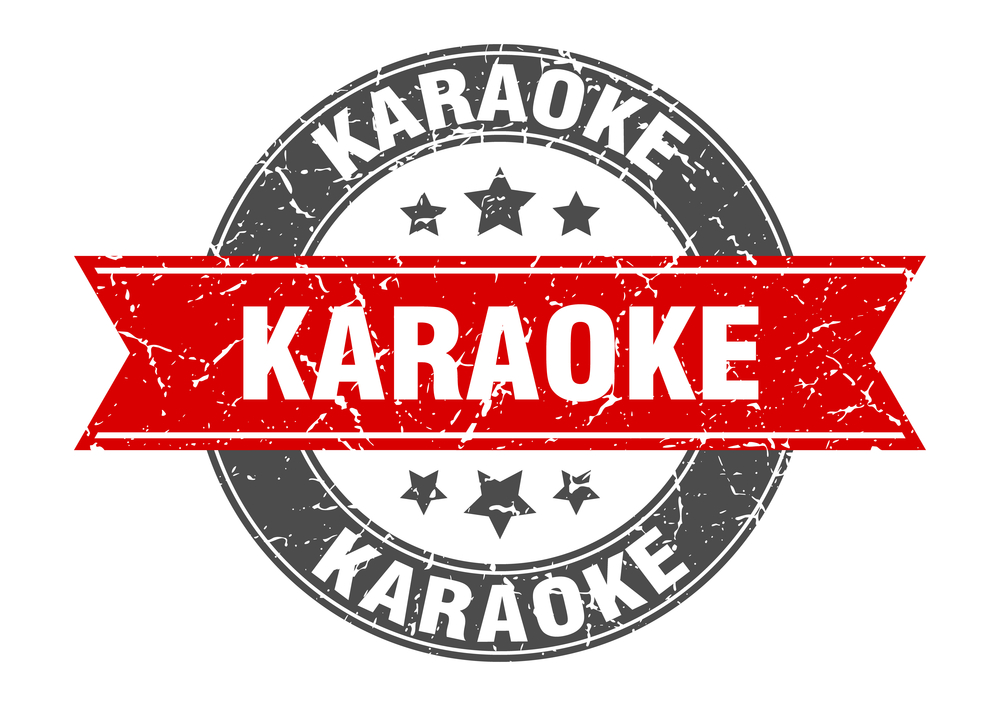Karaoke round stamp with ribbon. Sign. Label