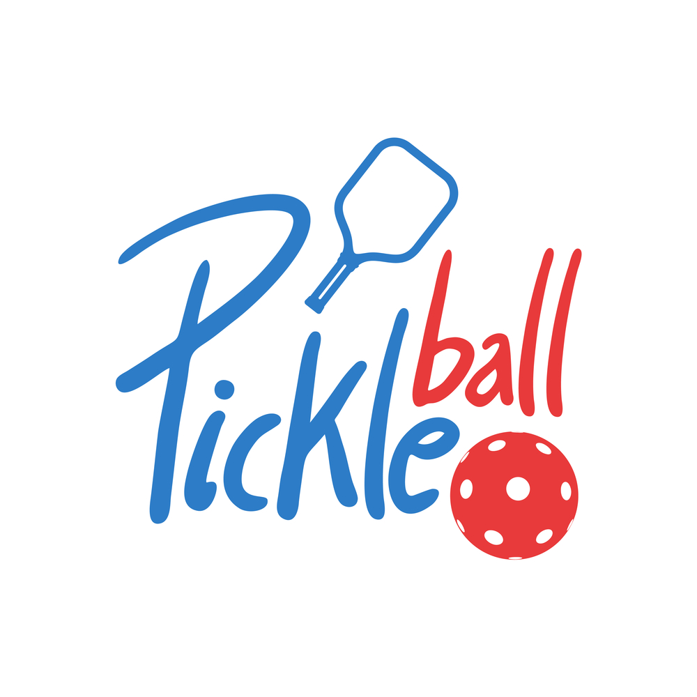 Pickleball sport symbol with blue paddle and red ball