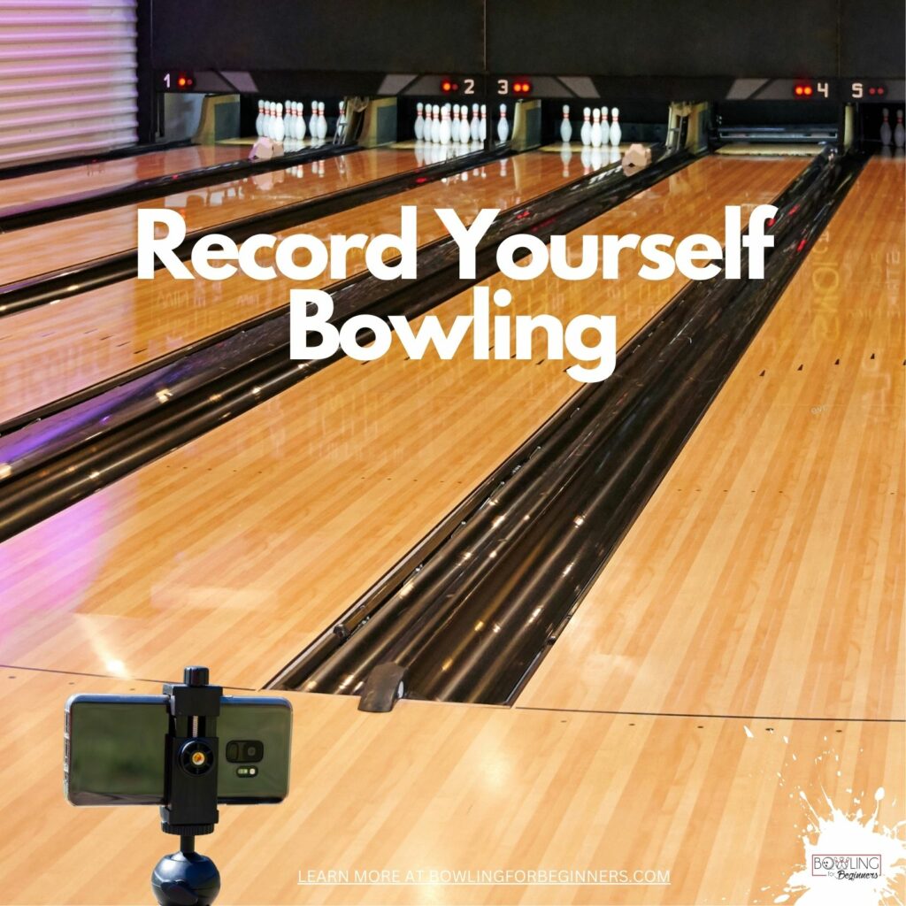 Phone camera setup on bowling lane to recorder's approach and release